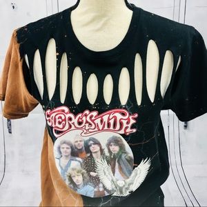 AEROSMITH Vintage Tie Dye Cut Out Distressed Shirt
